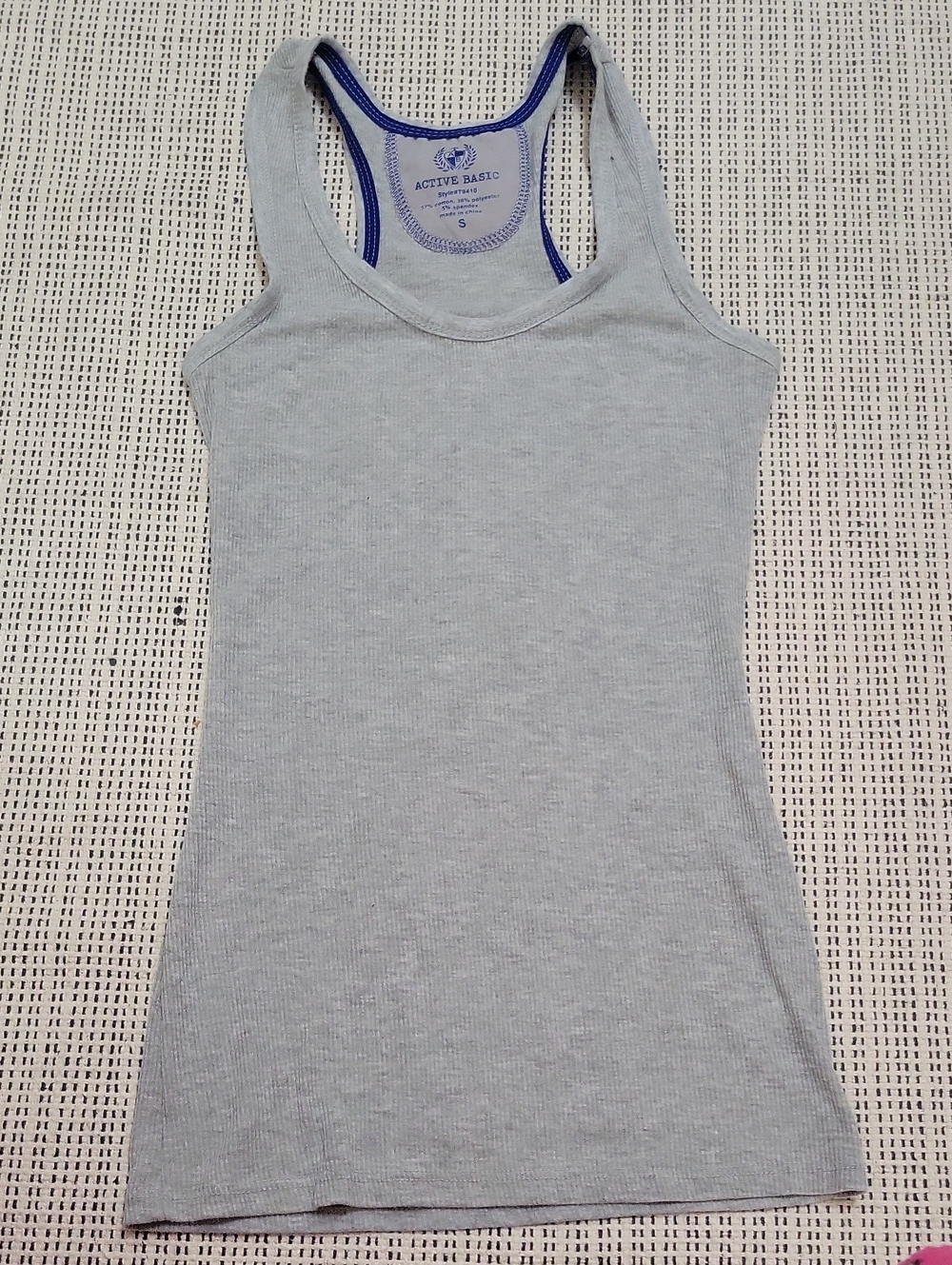 Active Basic Racerback Gray Ribbed Tank with Gray Trim Small - Picture 8 of 8